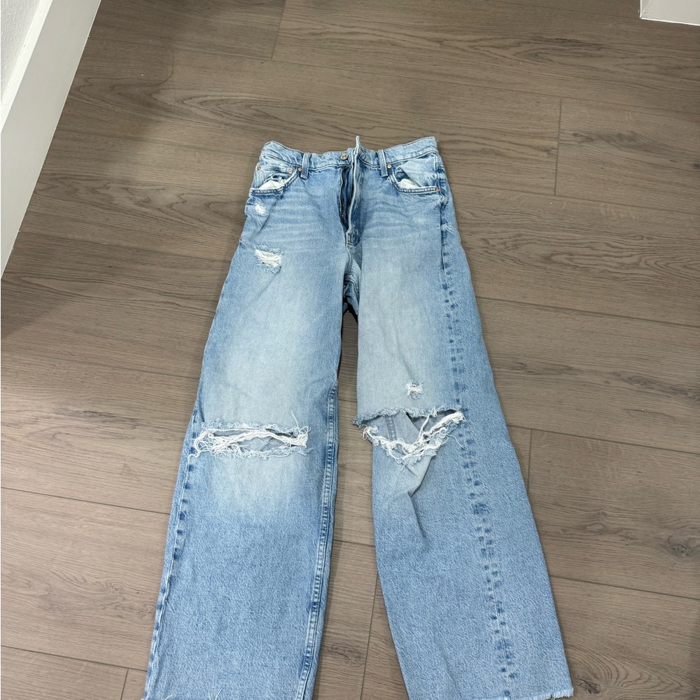 MOTHER Blue Straight Leg Jeans with Classic Style